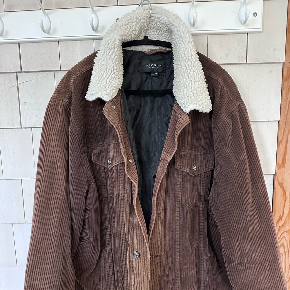 PacSun Chocolate Corduroy Jacket with Cream Sherpa Collar
